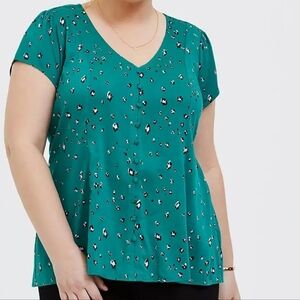 Torrid Spring Summer Challis Green Leopard Print Corset Back Size 1X Blouse